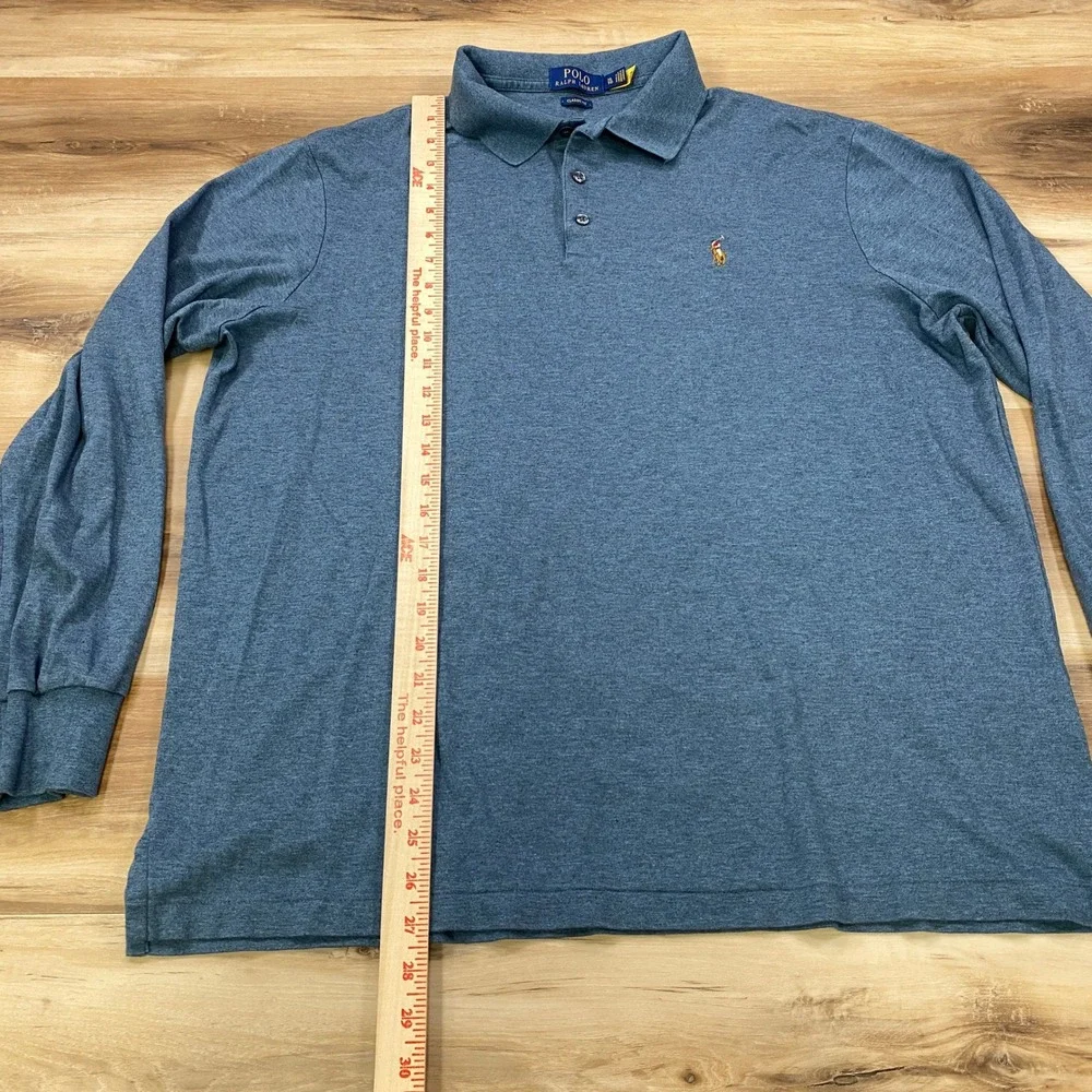 Polo Ralph Lauren Polo Men XL Classic Fit Cotton Heather Blue Heritage Casual